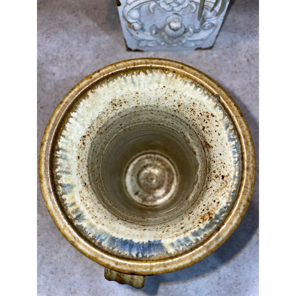 Vintage Ceramic Spoon Holder With Textured Handles & Unique Glaze Finish